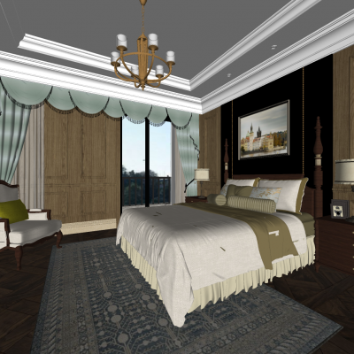 欧式主卧SU模型