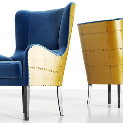 现代轻奢绒布皮革单椅组合