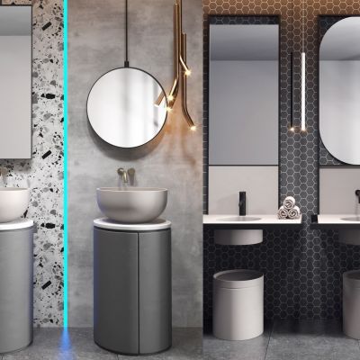 现代立柱盆镜子组合