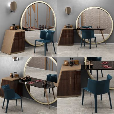 现代梳妆台 椅子 镜子 化妆品