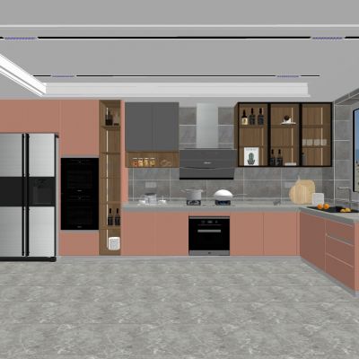 简约粉色厨房SU模型