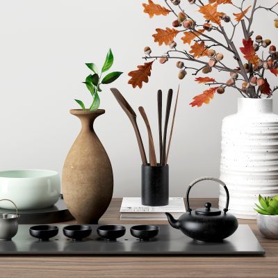 中式茶具花瓶摆件