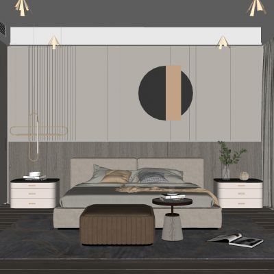 现代主卧房间SU模型