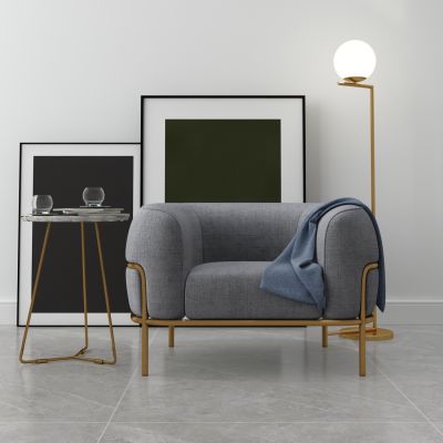 现代单椅 休闲椅 角几 吊灯 挂画组合