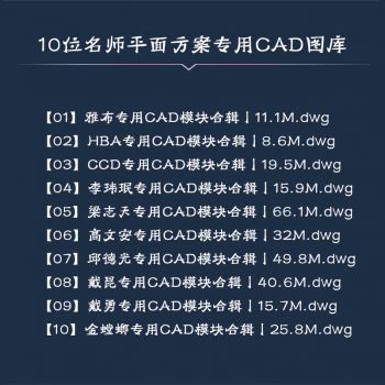 10位名师平面方案专用CAD图库丨2019年丨290M