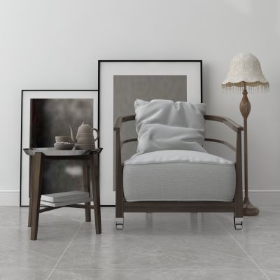 现代单椅 休闲椅 角几 落地灯 摆件组合