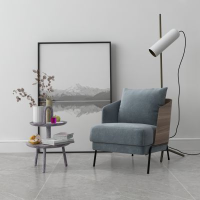 现代北欧单椅 休闲椅 角几 落地灯 摆件