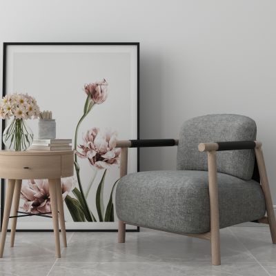 北欧单椅 休闲椅 边几 挂画组合