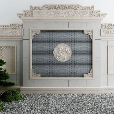 新中式庭院雕花景墙影壁