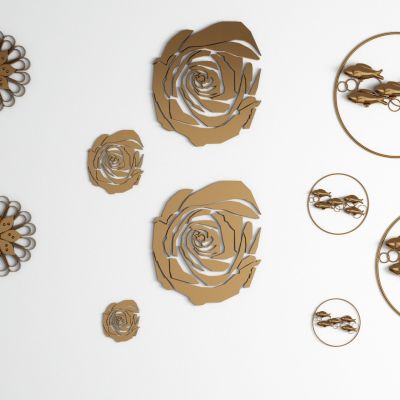 现代金属花瓣鱼墙饰挂件组合