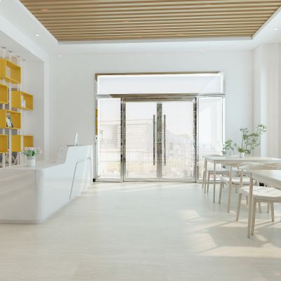 现代阅读空间，图书馆，阅读室，阅览室，书吧，书桌，阅读桌，前台接待台，借阅台，玻璃门，屏风隔断展示柜