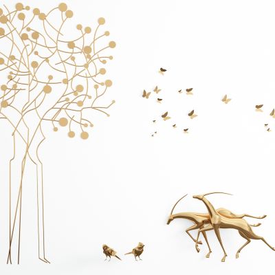 现代金属树小鸟鹿蝴蝶墙饰 挂件组合