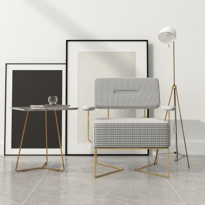 北欧单椅 休闲椅 角几 落地灯 挂画组合