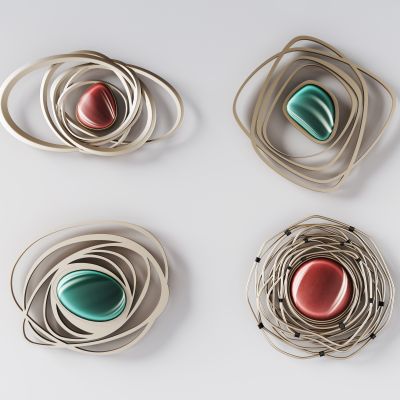 现代轻奢金属墙饰组合 装饰镜 墙饰 挂件 装饰 新中式墙饰