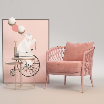 北欧单椅单人沙发边几组合