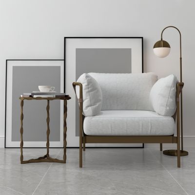 北欧现代单椅 休闲椅 角几 落地灯 摆件