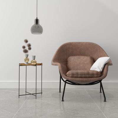 现代单椅 休闲椅 角几 吊灯组合