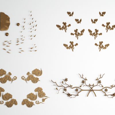 新中式荷花鱼群祥云树枝金属墙饰 挂件组合