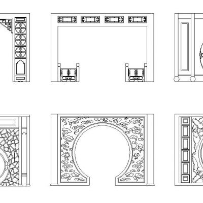 中式彩画构件立面CAD图库