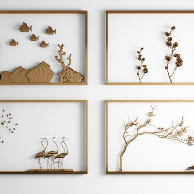 现代动植物金属 墙饰 挂件3D模型