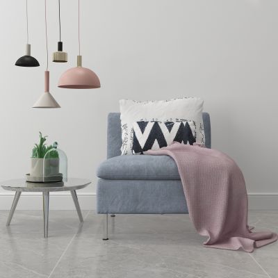 北欧单椅 休闲椅 角几 吊灯组合