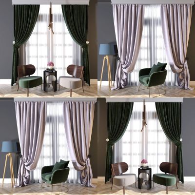 现代窗帘休闲椅组合