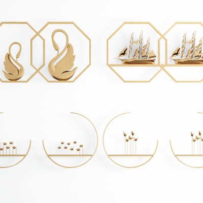 现代金属圆形船天鹅小鸟墙饰挂件