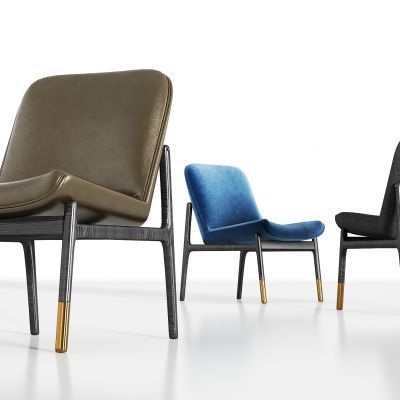 现代实木皮革绒布单椅组合