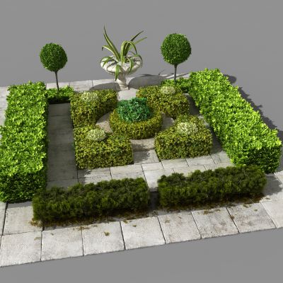 现代灌木 绿篱 花钵 花园 花坛 花草 户外绿植 景观小品