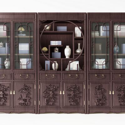 中式古典红木雕花书柜