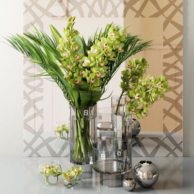 现代绿植花卉饰品摆件镜子组合