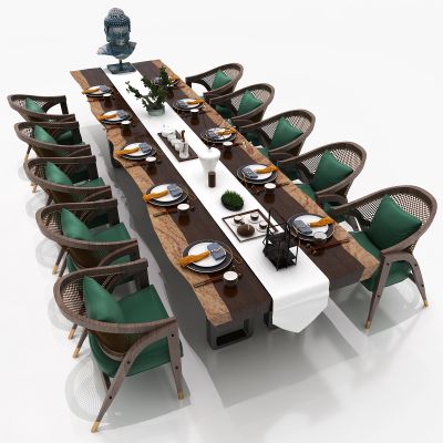 中式餐桌椅 公共餐桌 方形餐桌