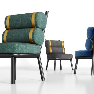 现代金属轻奢绒布单椅组合