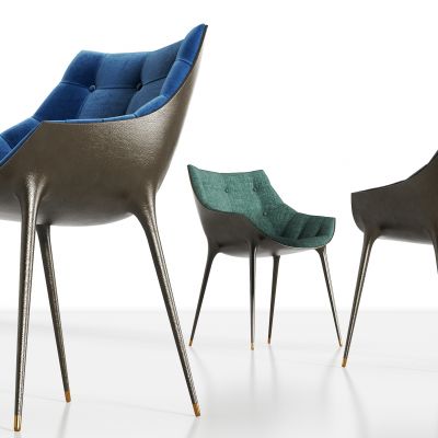 现代皮革绒布单椅组合