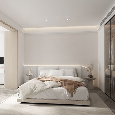 现代卧室，主卧，次卧，卧室阳台书房，书桌，床，衣柜