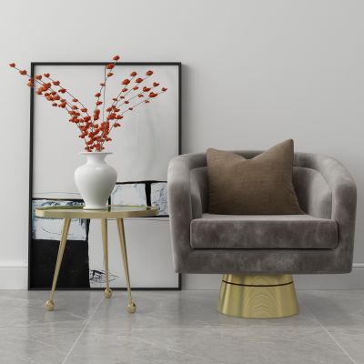 北欧现代单椅 休闲椅 边几挂画组合