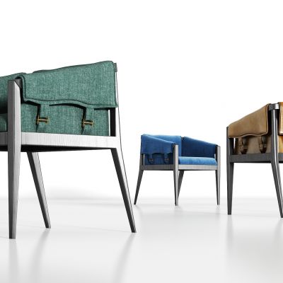 新中式实木皮革绒布单椅组合