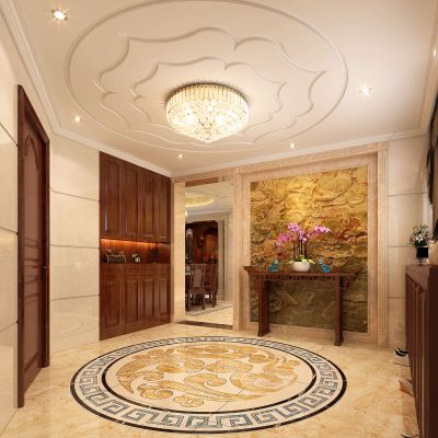 新古典欧式入户 鞋柜 端景柜 吸顶灯