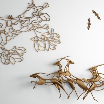 现代金属树枝鹿墙饰挂件组合