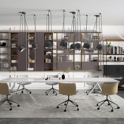 现代会议桌椅书柜组合