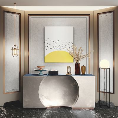 新中式端景台 屏风 落地灯 饰品