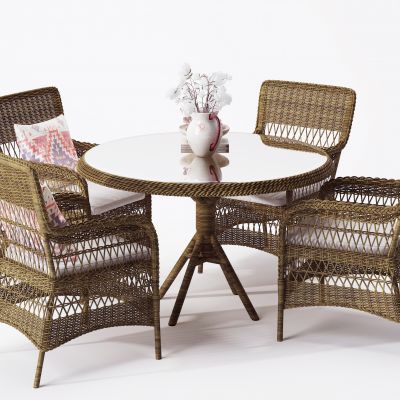 现代户外藤编休闲桌椅，