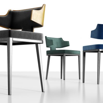 现代实木皮革绒布单椅组合