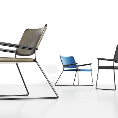 现代金属轻奢皮革绒布单椅组合