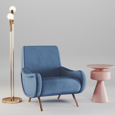 现代休闲椅边几落地灯组合