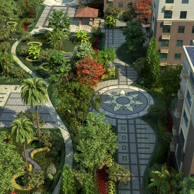 现代小区景观  别墅景观 园林景观 花草灌木