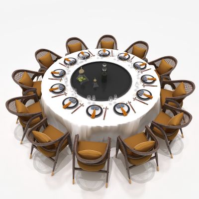 中式餐桌椅组合 中式餐桌椅 圆形餐桌 餐厅餐桌椅