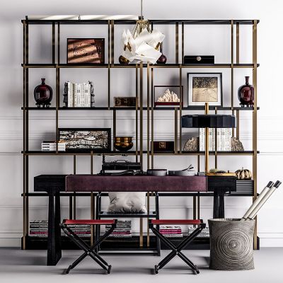 中式书桌椅书架组合