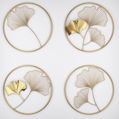 新中式金属银杏叶墙面饰品