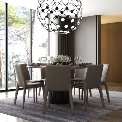 现代餐厅 餐桌椅吊灯餐具饰品组合